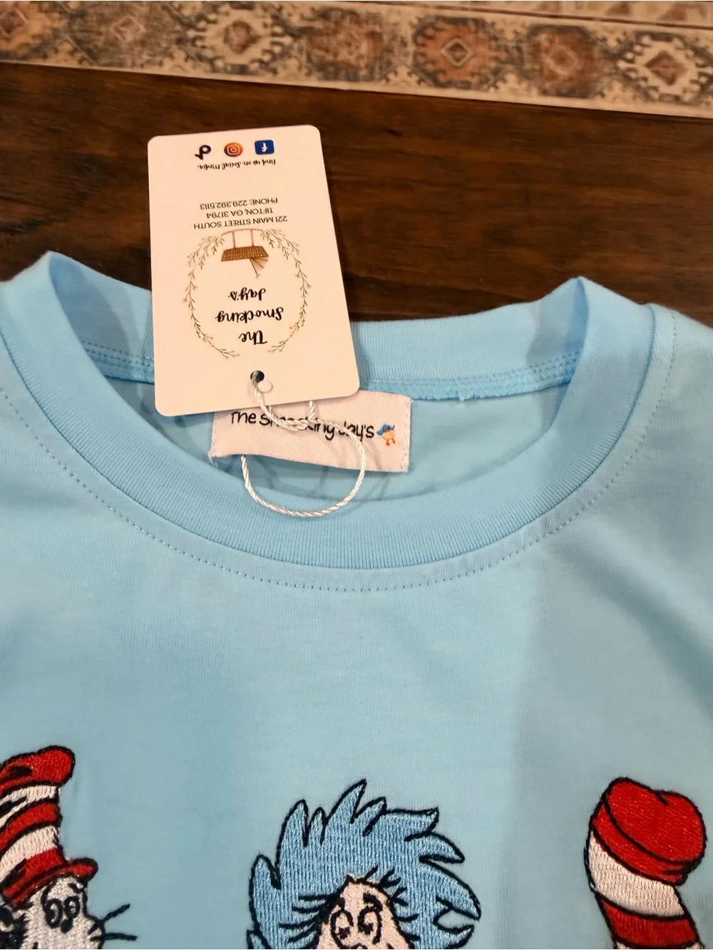 Kids Light Blue Matching Set with Red & White Stripe Shorts